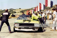 UNITED STATES - APRIL 23:  1970 Laguna Seca - SCCA Trans-Am - Round One. The pit crew from Autodynamics Racing work on Sam Posey Dodge Challenger in the pits.   (Photo by /The Enthusiast Network via Getty Images/Getty Images)